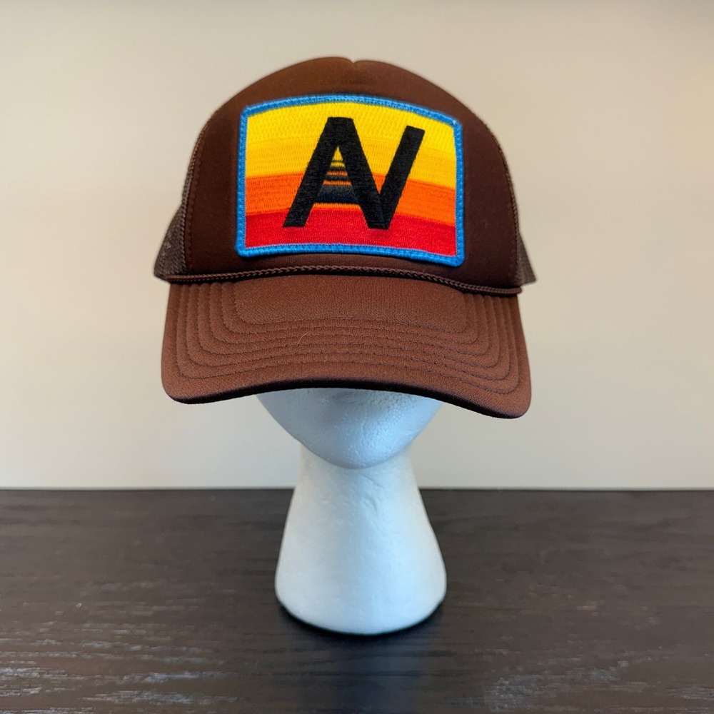 Aviator Nation Brown Trucker Hat Sunset Logo Patch Snapback Mesh Cap Mens